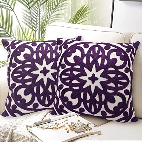 Alysheer Embroidered Decorative Throw Pillow Cover 18"x 18" Set of 2,Purple by Alysheer