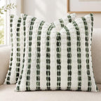 decorUhome Chenille Tufted Stripe Throw Pillow Covers 20x20 Set of 2 Green by decorUhome