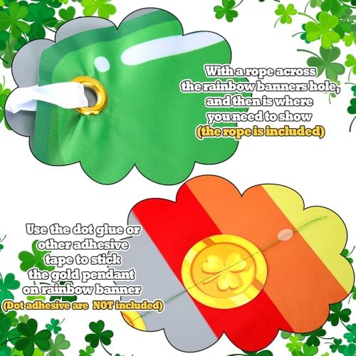 St. Patrick's Day Rainbow Ceiling Decoration Pot of Gold Decoration Leprechaun Hat Ceiling Decor Hanging Rainbow Cloud Ceiling Decoration with Gold Coins Garland Leprechaun Party Supplies 12 ft Long - Image 6