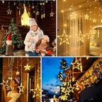 Star Curtain Lights for Bedroom - Plug-in 9ft 138 LED Fairy Twinkle Lights with 12 Star Drops, Connectable Window Lights with Remote 8 Lighting Modes for Indoor Xmas Ramadan Decoration, Warm White - Image 3