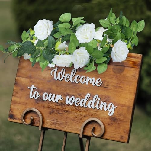 Sggvecsy 6Pcs 46.5Ft Artificial Rose Vine Fake Flower Garland Floral Garland Faux Silk Hanging Vine Rose Ivy Vines for Wedding Arch Party Wall Garden Ceremony Background Outdoor Decor (White) - Image 5