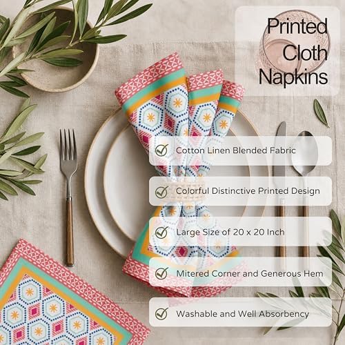 FINGERCRAFT Cloth Napkins Set of 12, 100% Cotton, 20x20 Inch, Coral Oasis - Image 4