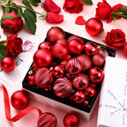 Lunmon 64 Pcs Red Christmas Ornaments Luxury Red Xmas Bulbs - Image 2