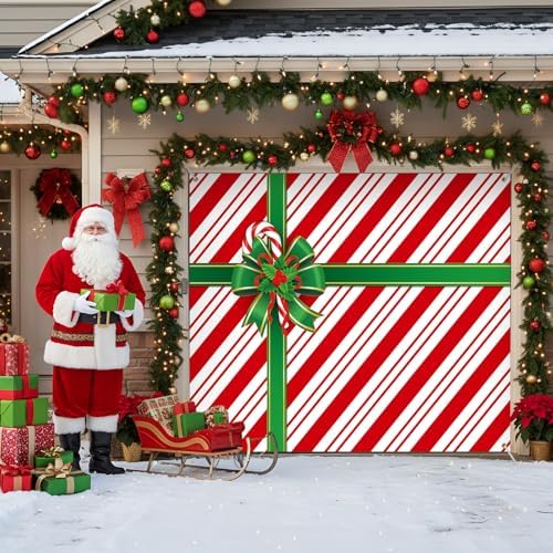 HunnmingRe 7 x 8 ft Christmas Garage Door Cover, Xmas Candy - Image 4