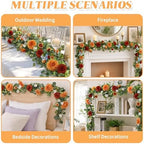 Realistic Artificial Eucalyptus & Rose Garland, 2-Pack, Orange - Image 5