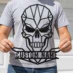 Personalized Skull Metal Sign, Custom Name Garage Decor, Geometric Wall Art by OWFCBEI