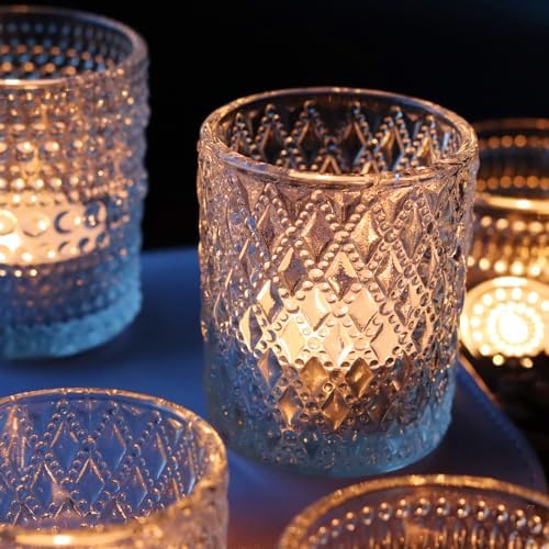 Clear Votive Candle Holders, 3 Patterns 24 pcs Glass Tealight Candle Holders for Christmas Wedding Table Centerpiece Birthday Party - Image 3