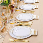 Bestluck 350PCS White and Gold Plastic Plates for 50 Guests, Disposable Dinnerware Set Includes 100 Disposable Plates, 150 Gold Silverware, 50 Cups, 50 Napkins for Party, Wedding - Image 7