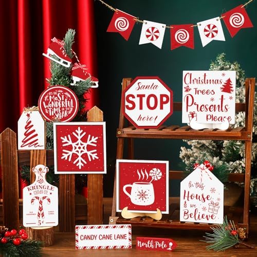 14 Pcs Halloween Tiered Tray Decor Set, Gnome Wood Table Signs (Skating) - Image 5