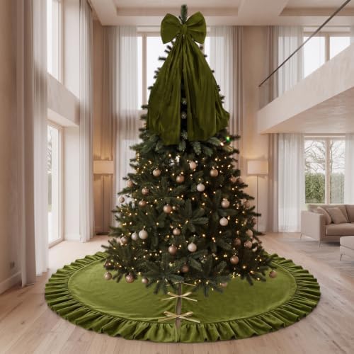 Velvet Christmas Tree Skirt, 84 Inches, Bow Style, Olive Green by Vertintong