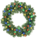 Casafield 24" Pre-Lit Fir Artificial Christmas Wreath Holiday Décor, 50 LED White & Multicolor Lights, 100 PVC Tips for Front Door, Window, or Mantel by Casafield