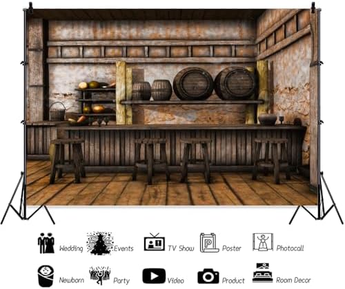 Leowefowa 8x6ft Vinyl Shabby Saloon Tavern Interior Backdrop Rustic Old Wall Wooden Bar Counter Photography Background Western Theme Party Decor Western Cowboy Cowgirl Portrait Studio Props - Image 4
