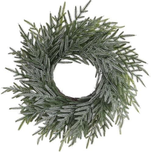 20 Inch Norfolk Pine Winter Wreath (Green & White) - Artificial Pine Greenery Christmas Winter Wreaths for Front Door Porch Wall Window Porch Fireplace Indoor Outdoor Decor Decorations by BINFEN