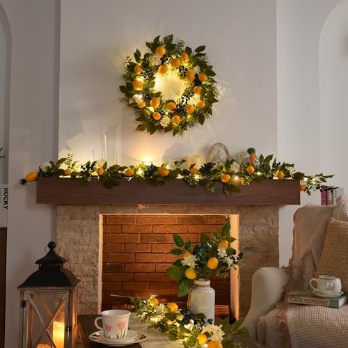 Valery Madelyn 24'' Artificial Lemon Wreath for Front Door Summer Decor - Image 2