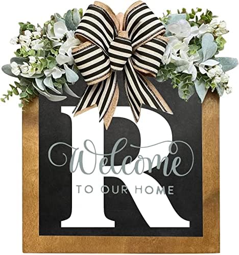 16'' Personalized Last Name Welcome Sign, Door Wreaths for Front Door Outside, Spring Wreath for Front Door Decor, Farmhouse New Home Gifts for Home (R) by Jxueych