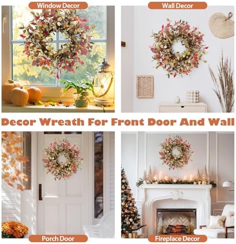 22 Inch Fall Wreath for Front Door Full Eucalyptus Wreath - Image 5
