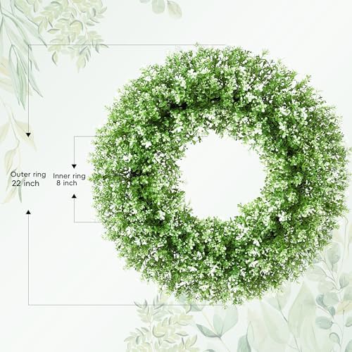 22“ Boxwood Wreath for Front Door,Spring Wreaths for Front Door, Farmhouse Door Wreath Outdoor Indoor for All Seasons Decor - Image 2