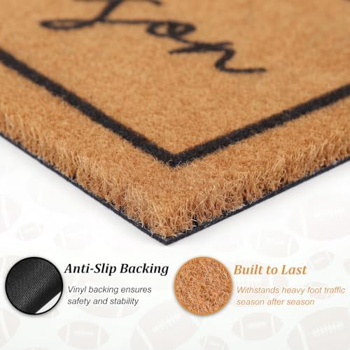 Honoson 2 Pcs Fall Football Door Mat, Coir Buffalo Plaid Layered Set - Image 3