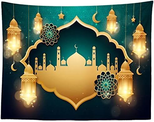15x10ft Fabric Green Ramadan Backdrop Banner Golden Lanterns Mosque Photography Background Eid Mubarak Decor Islamic Muslim Party Supply Al-Fitr Holiday Decorations Ramadan Mubarak Banner Props - Image 3
