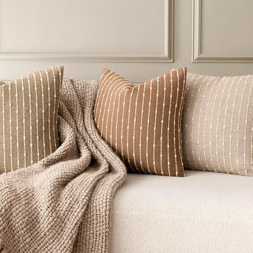 Foindtower Decorative Striped Boucle Throw Pillow Cover 24x24 Rust Tobacco - Image 6