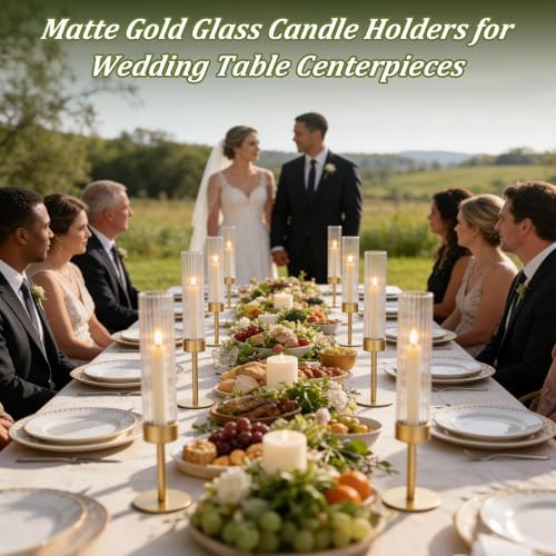Gold Candlestick Holders Set of 6 Gold Taper Candle Holders for Candlesticks Hurricane Glass Candle Holder Bulk Tall Candle Stick Holder Decor for Fireplace Mantel Thanksgiving Christmas Wedding Table - Image 4