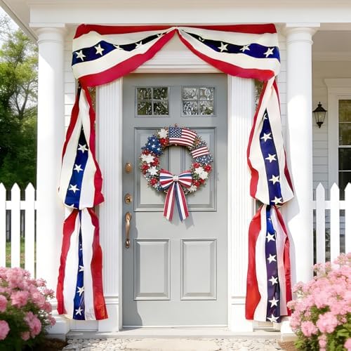 4th of July Decorations - Patriotic Bunting American Flag Banner Outdoor Porch Decor for Independence Day and Memorial Days by WelcometoAOLIUP