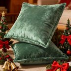 Luxurious Velvet Throw Pillow Covers 20x20 Set of 2 Decorative Pillow Covers Solid Square Cushion Case for Sofa Couch Bedroom Farmhouse, Green by COCOPLOCEUS