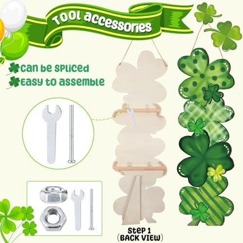 Yerliker 39 Inch St. Patrick's Day Wooden Porch Decor Wooden Shamrocks Standing Sign Decoration St. Patrick's Day Outdoor Shamrocks Clover Sign for Porch, Yard, Front Door, Garden, Patio, Outdoor - Image 4