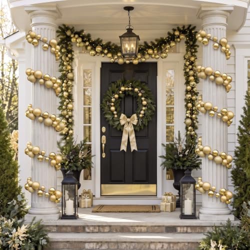 2 Pcs 6 ft Christmas Ball Ornament Garland, Mixed Gold - Image 6