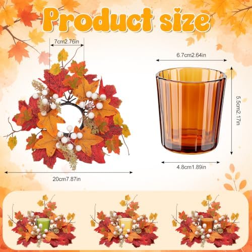 9 Sets Fall Candle Rings with Glass Votive Candle Holder Fall Centerpieces - Image 2