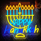 Happy Hanukkah Neon Sign Dimmable Candlestick LED Neon Light Signs Hanukkah Decorations for Home Hanukkah Neon Light for Wall Room Bedroom Decor Jewish Menorah Holiday Gifts - Image 2