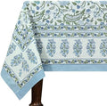 80x120 Inches Rectangle Hand Block Printed Cotton Tablecloth, Green Blue Floral Table Cloths Washable, Indian Table Linen for Halloween Christmas Outdoor Thanksgiving Gifts Home Decor Dinning Outdoor by HomeSpunCrafts