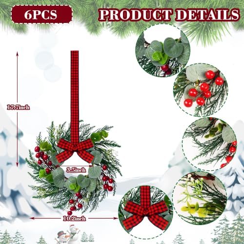 6Pcs 10 Inch Mini Christmas Wreaths for Kitchen Cabinets Window Indoor - Image 2