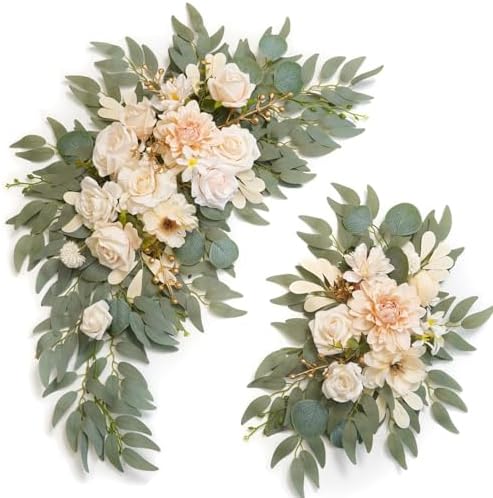 Faux Flower Swag Set of 2 for Wedding Welcome Signs Floral Swag Wedding Reception Ceremony Signs Decor (Champagne & Cream) by Piklado
