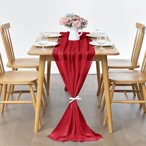 Pufogu 5 Pack 10Ft Red Chiffon Table Runner Sheer 29x120 Inch - Image 3