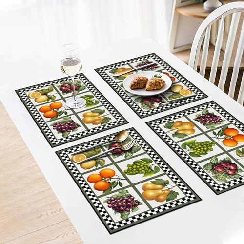Fresh Fruit Summer Placemats Set of 6, 12x18 Inch Fruits Harvest Table Place Mat Lemon Washable Non-Slip Heat Resistant Fabric Placement Mats for Dining Kitchen Indoor Outdoor Decor - Image 3