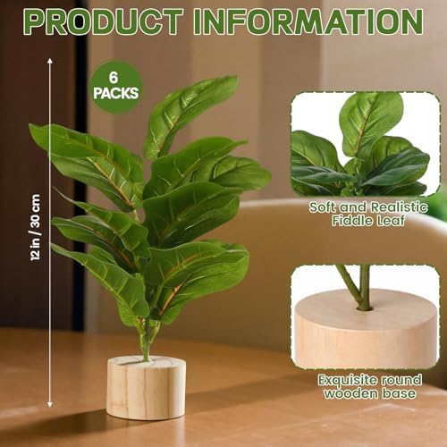 Soulchen 6 Pcs 12" Fiddle Leaf Fig Mini Artificial Tree Plants with Base - Image 2