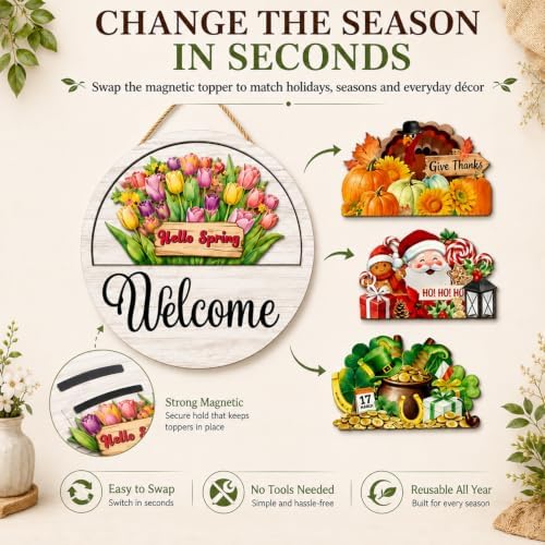16 Pcs Interchangeable Welcome Sign for Front Door, Round Wood Sign - Image 4
