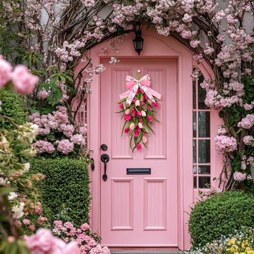 Tulip Teardrop Swag,2Pack Spring Wreaths for Front Door, Easter Decorations - Image 4