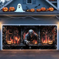 Halloween Garage Door Banner 6x13 FT, Skeleton Pumpkin Outdoor Garage Cover by ANNAQUEEN