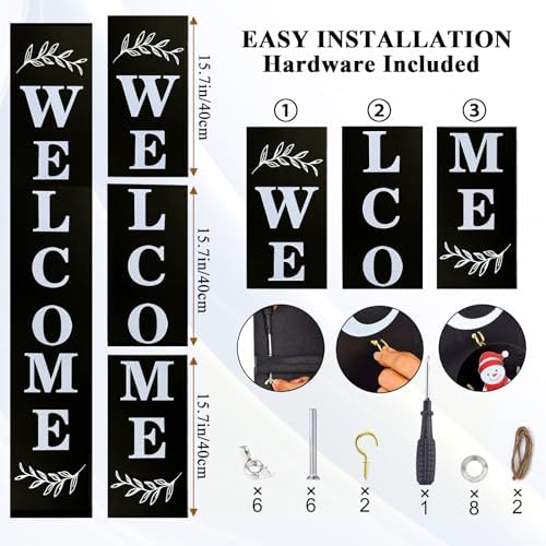 Consevisen Welcome Sign for Front Door Porch Standing, Interchangeable 47 x 7.9 Inch Outdoor Vertical Wooden Welcome Sign with 12 Seasonal Icons for Spring Fall Christmas Easter Farmhouse Home Decor - Image 4