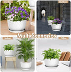 WSMKSZ 12 Inch Wide Water Ripples Flower Pots for Indoor or Outdoor Plants, Large Plant Pots with Drainage Holes & Saucer, Plastic Planters Set for Garden & Home Decor (White with Black Speckles) - Image 6