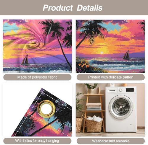 7 * 16FT Summer Sunset Garage Door Cover Decorations Sunset Palm Trees Garage Door Banner for Outdoor Indoor Summer Party Photography Backdrop - Image 3