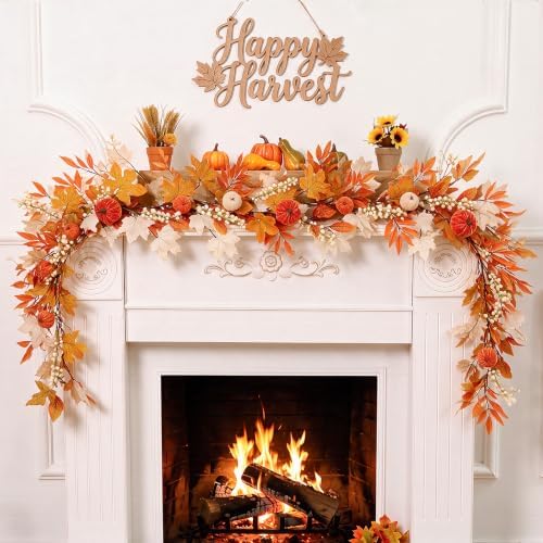 Fall Garland for Mantel, Pumpkin Garland for Thanksgiving Decor by nuvagiki