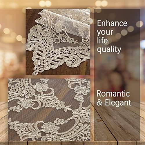 Lace Table Runner Dresser Scarf, Macrame Floral Embroidered Vintage Exquisite Floral Table Runners for Dining Wedding Holiday Party (Champagne, 10x98 inch) - Image 5