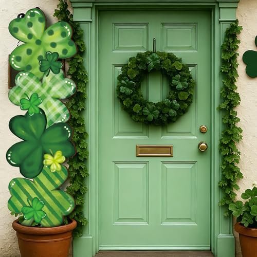 Yerliker 39 Inch St. Patrick's Day Wooden Porch Decor Wooden Shamrocks Standing Sign Decoration St. Patrick's Day Outdoor Shamrocks Clover Sign for Porch, Yard, Front Door, Garden, Patio, Outdoor - Image 5