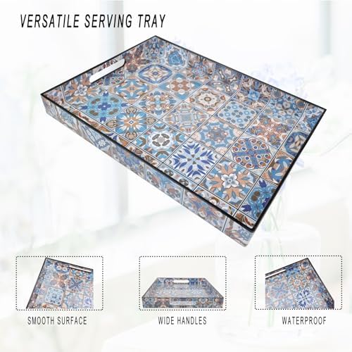 Spsyrine Plastic Serving Tray with Handles for Coffee Table, Boho - Image 4