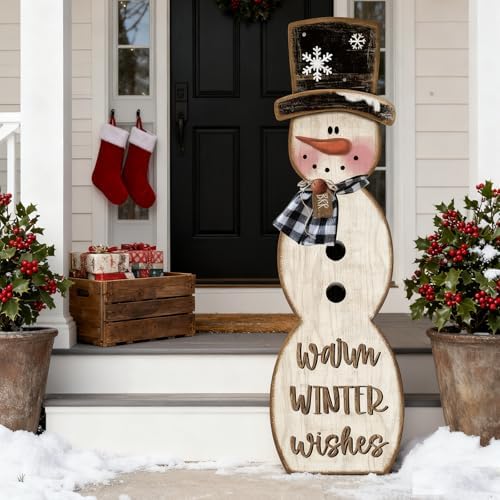 Christmas Snowman Wooden Porch Sign Decor,42 Inch,Rustic - Image 5