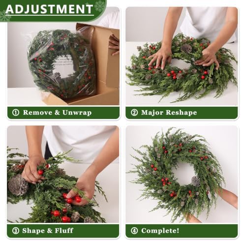 24" Artificial Christmas Cedar Wreath with Berry for Front Door Decoration - Image 5