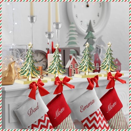 Christmas Stocking Holders for Mantle Set of 2 Green Xmas Tree Stocking Hangers Sturdy Hooks with Gold Non-Slip Base for Fireplace Christmas Gifts Holiday Party Decoration - Image 5
